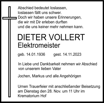 Traueranzeige von Dieter Vollert von Frankenpost