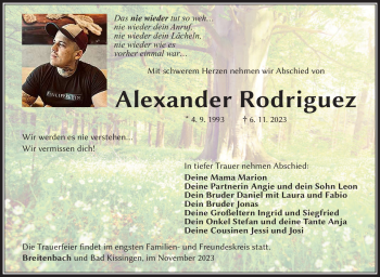 Traueranzeige von Alexander Rodriguez von Südthüringer Presse