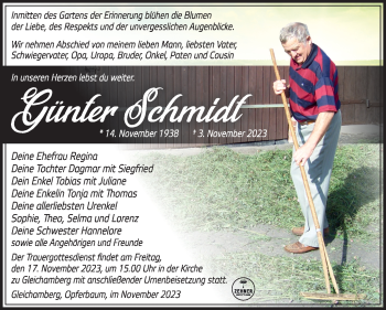 Traueranzeige von Günter Schmidt von Südthüringer Presse