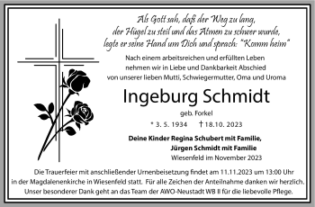 Traueranzeige von Ingeburg Schmidt von Neue Presse Coburg
