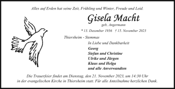 Traueranzeige von Gisela Macht von Frankenpost