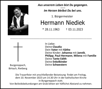 Traueranzeige von Hermann Niediek von Neue Presse Coburg