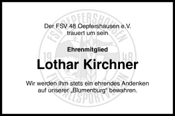Traueranzeige von Lothar Kirchner von Südthüringer Presse