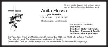 Traueranzeige von Anita Flessa von Frankenpost