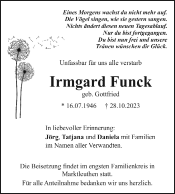Traueranzeige von Irmgard Funck von Frankenpost