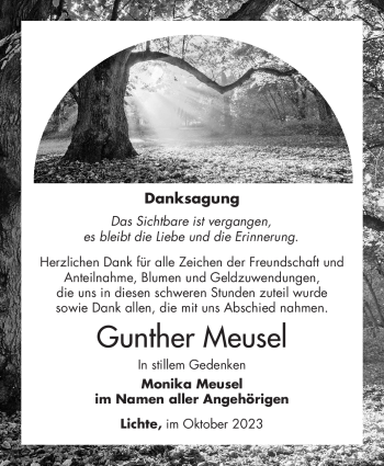 Traueranzeige von Gunther Meusel von Südthüringer Presse