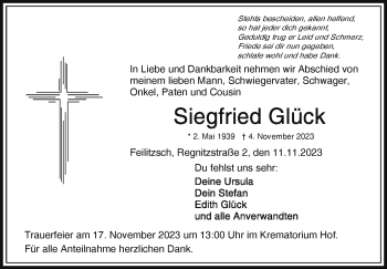 Traueranzeige von Siegfried Glück von Frankenpost