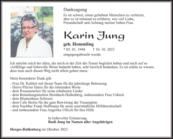 Traueranzeige von Karin Jung von Südthüringer Presse