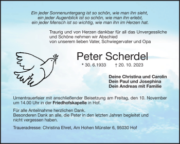 Traueranzeige von Peter Scherdel von Frankenpost