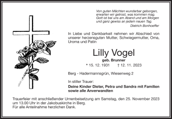 Traueranzeige von Lilly Vogel von Frankenpost