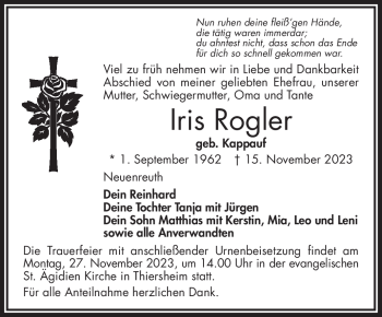 Traueranzeige von Iris Rogler von Frankenpost