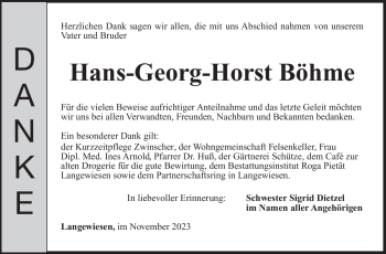 Traueranzeige von Hans-Georg-Horst Böhme von Südthüringer Presse