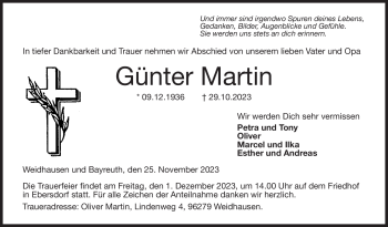 Traueranzeige von Günter Martin von Neue Presse Coburg