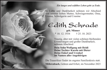 Traueranzeige von Edith Schrade von Südthüringer Presse