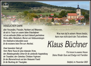 Traueranzeige von Klaus Büchner von Südthüringer Presse