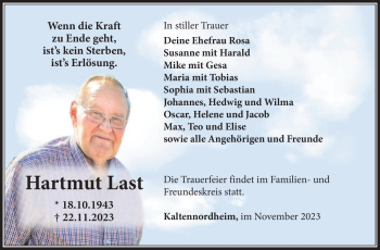 Traueranzeige von Hartmut Last von Südthüringer Presse