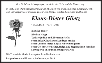 Traueranzeige von Klaus-Dieter Glietz von Südthüringer Presse
