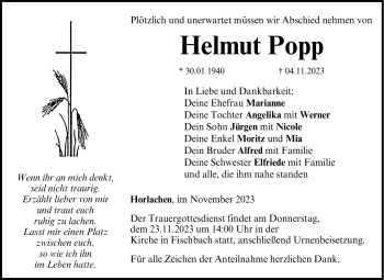 Traueranzeige von Helmut Popp von Neue Presse Coburg