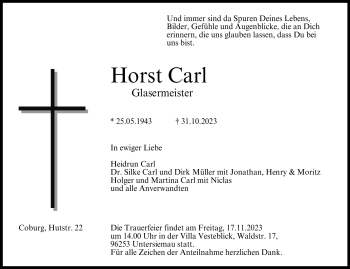 Traueranzeige von Horst Carl von Neue Presse Coburg