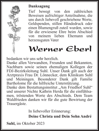 Traueranzeige von Werner Eberl von Südthüringer Presse