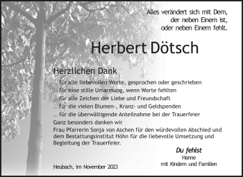 Traueranzeige von Herbert Dötsch von Neue Presse Coburg