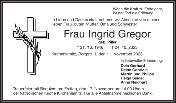 Traueranzeige von Ingrid Gregor von Frankenpost