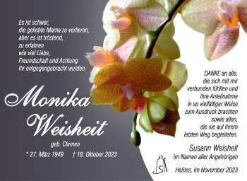 Traueranzeige von Monika Weisheit von Südthüringer Presse