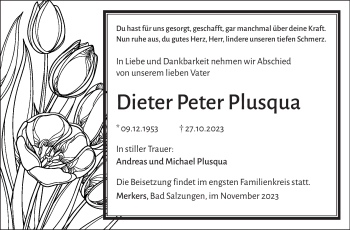 Traueranzeige von Dieter Plusqua von Südthüringer Presse