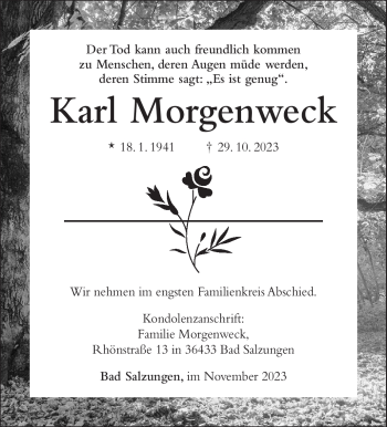 Traueranzeige von Karl Morgenweck von Südthüringer Presse