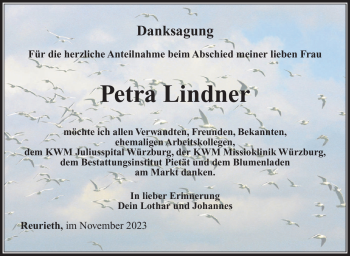 Traueranzeige von Petra Lindner von Südthüringer Presse