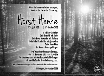 Traueranzeige von Horst Henke von Südthüringer Presse