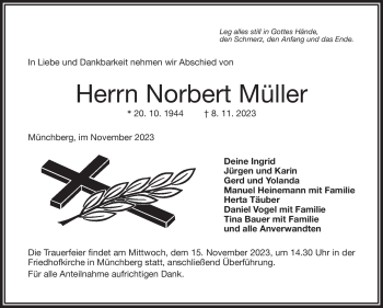 Traueranzeige von Norbert Müller von Frankenpost