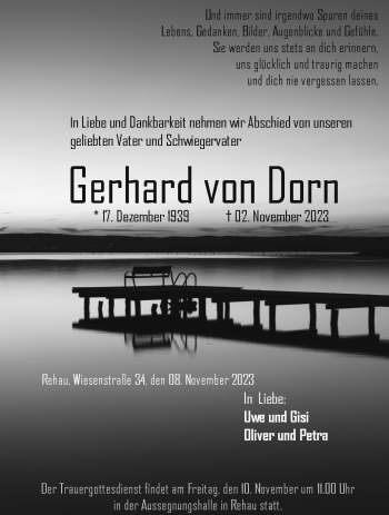 Traueranzeige von Gerhard von Dorn von Frankenpost
