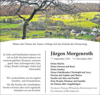 Traueranzeige von Jürgen Morgenroth von Südthüringer Presse