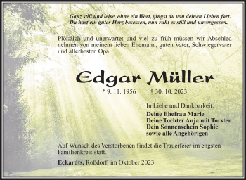 Traueranzeige von Edgar Müller von Südthüringer Presse