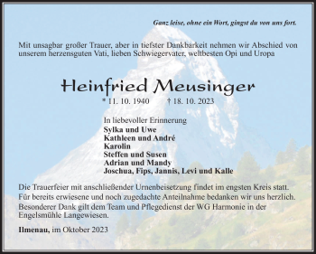 Traueranzeige von Heinfried Meusinger von Südthüringer Presse