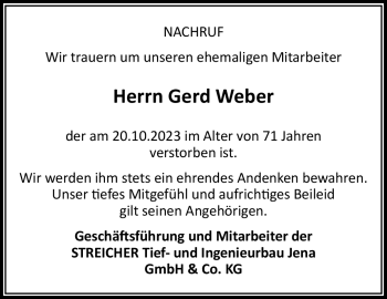 Traueranzeige von Gerd Weber von Frankenpost