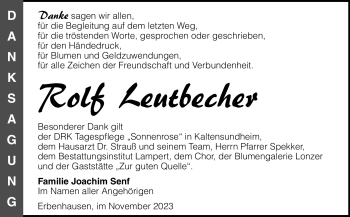 Traueranzeige von Rolf Leutbecher von Südthüringer Presse