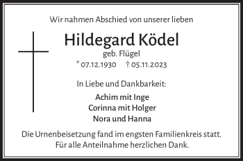 Traueranzeige von Hildegard Ködel von Frankenpost