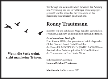 Traueranzeige von Ronny Trautmann von Südthüringer Presse