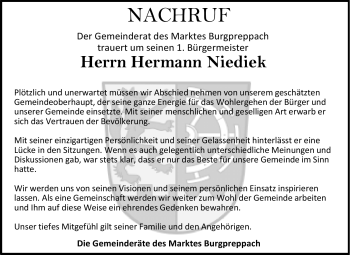 Traueranzeige von Hermann Niediek von Neue Presse Coburg