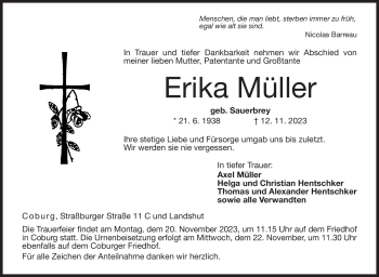 Traueranzeige von Erika Müller von Neue Presse Coburg