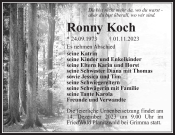 Traueranzeige von Ronny Koch von Südthüringer Presse
