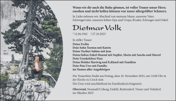 Traueranzeige von Dietmar Volk von Südthüringer Presse