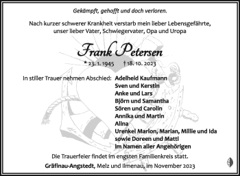 Traueranzeige von Frank Petersen von Südthüringer Presse