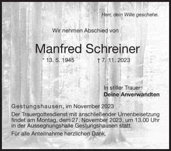Traueranzeige von Manfred Schreiner von Neue Presse Coburg