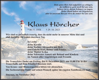 Traueranzeige von Klaus Hörcher von Südthüringer Presse