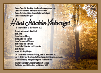 Traueranzeige von Joachim Viehweger von Südthüringer Presse