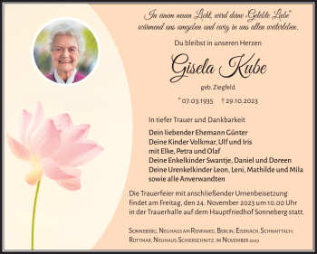 Traueranzeige von Gisela Kube von Südthüringer Presse