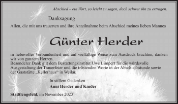 Traueranzeige von Günter Herder von Südthüringer Presse